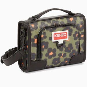 Kenzo Hana Leopard Crossbody Bag in Coated Canvas